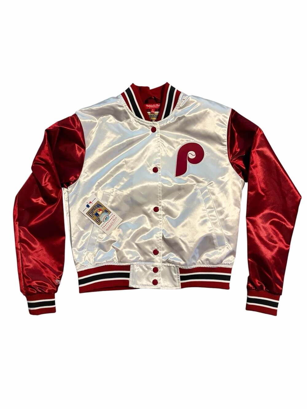 Women's Philadelphia Phillies White Cropped Satin Full-Snap Jacket,